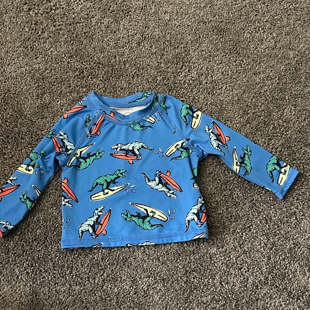 wonder nation Blue Dino Surf Long-Sleeve Rashguard with Green & Yellow Accents